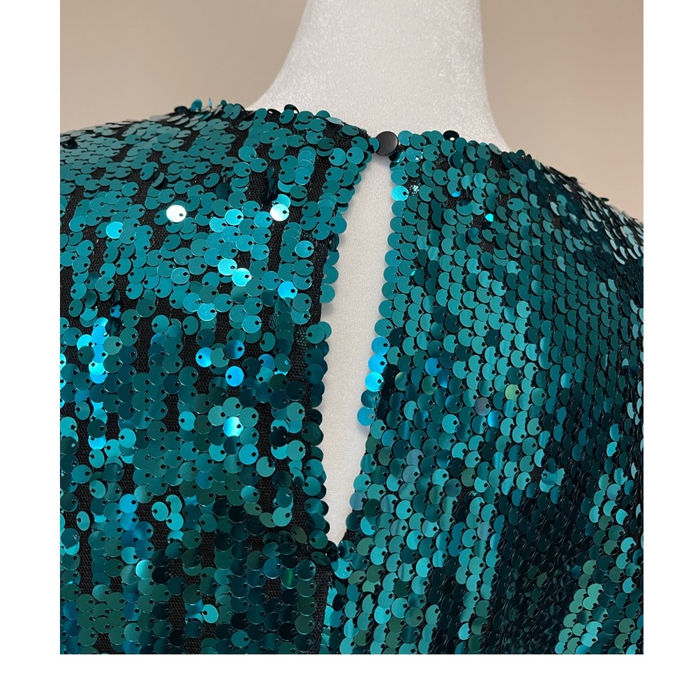 Teal Sequin Short Sleeve Party Shirt | NWT - Picture 4 of 5